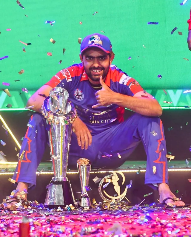 Babar Azam celebrating with Karachi Kings teammates after a victory