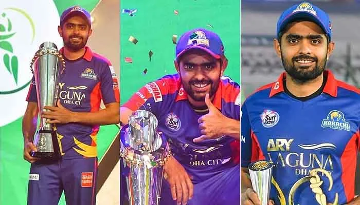 Babar Azam celebrating a PSL milestone with Karachi Kings teammates